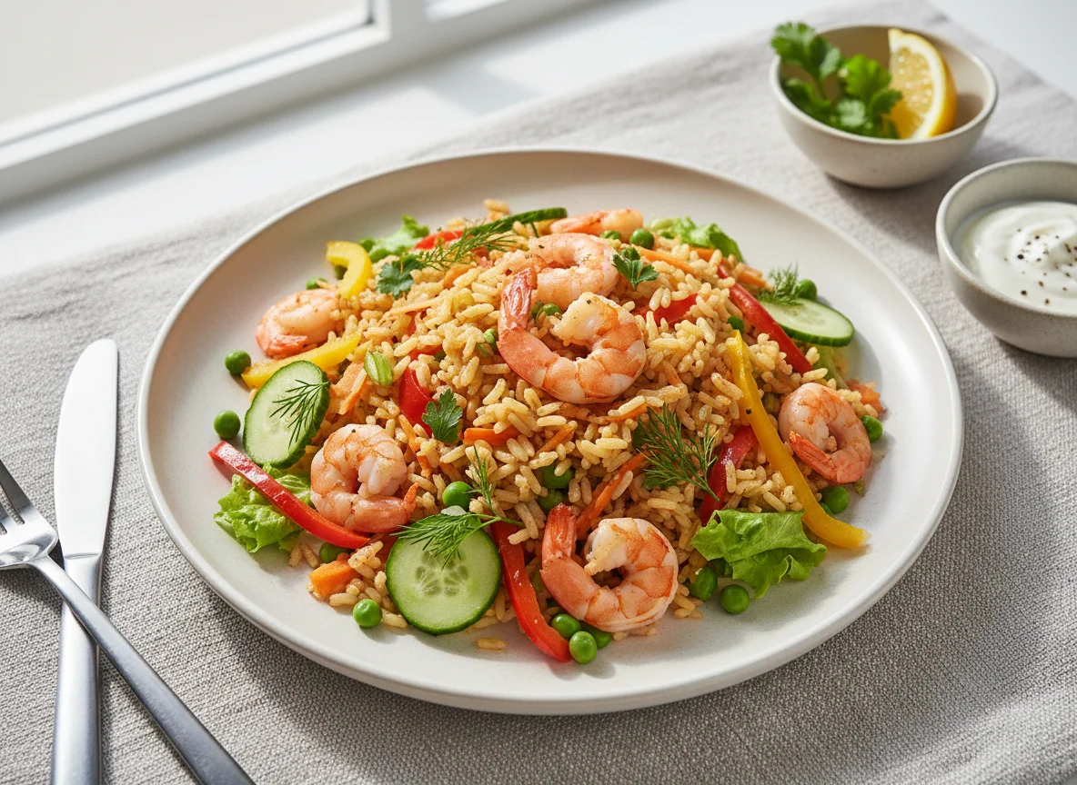 Плов с креветками и овощами photo