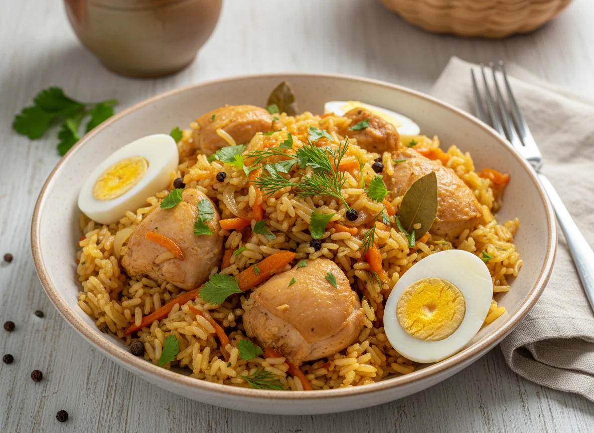 Плов с курицей и яйцом photo