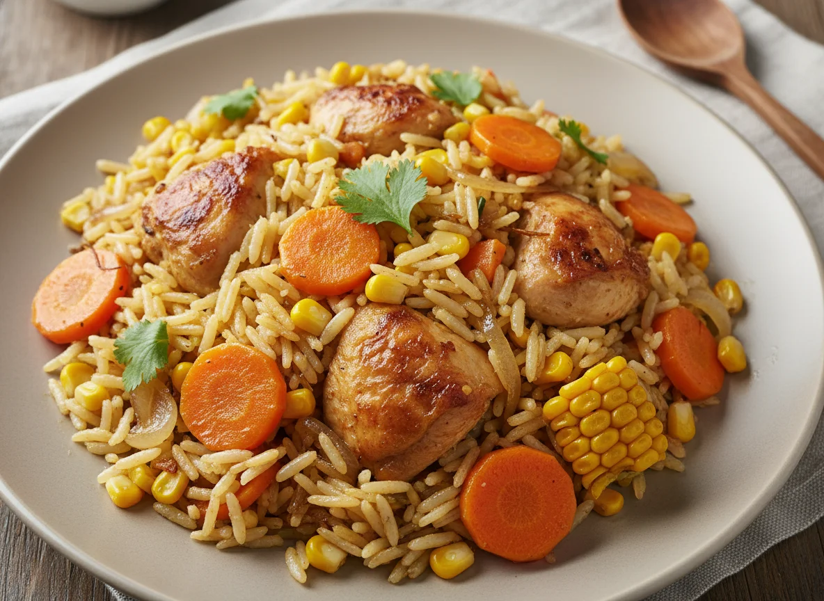 Плов с курицей и кукурузой photo