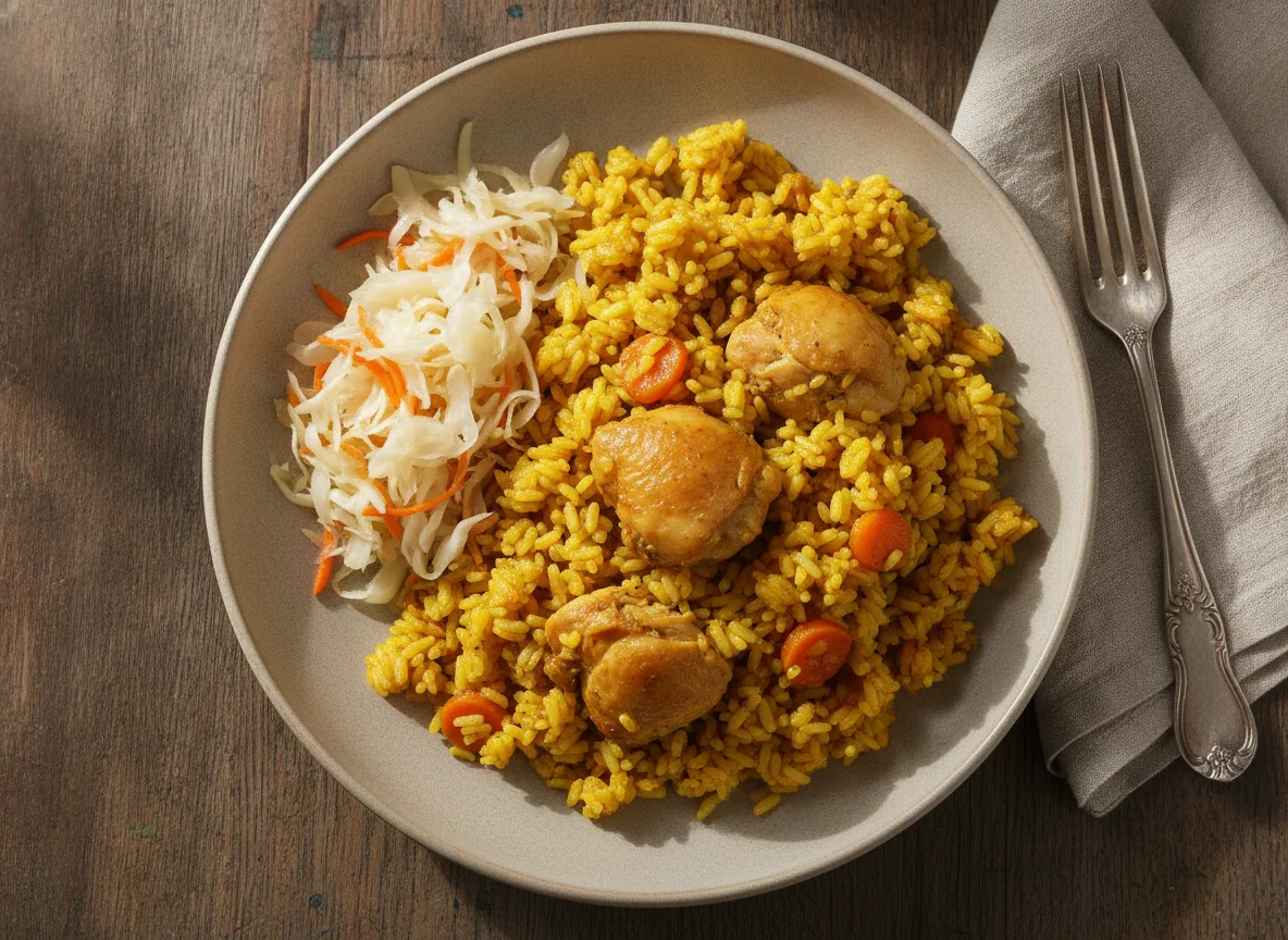 Плов с курицей и квашеная капуста photo