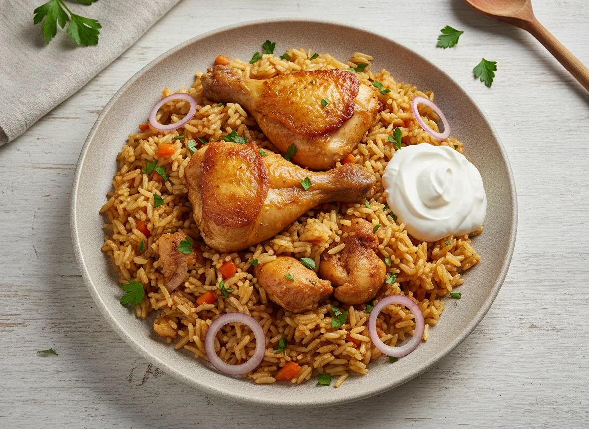 Плов с курицей и сметаной photo
