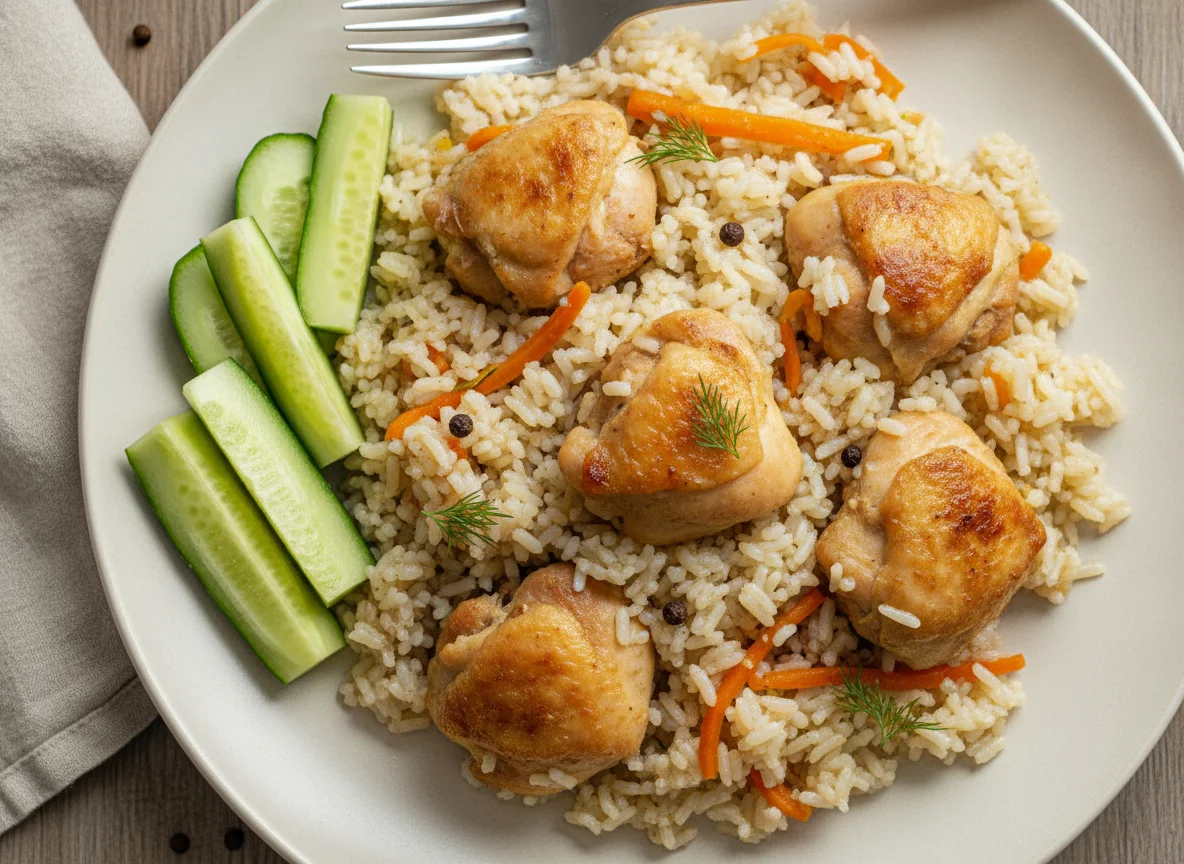 Плов с курицей и свежим огурцом photo