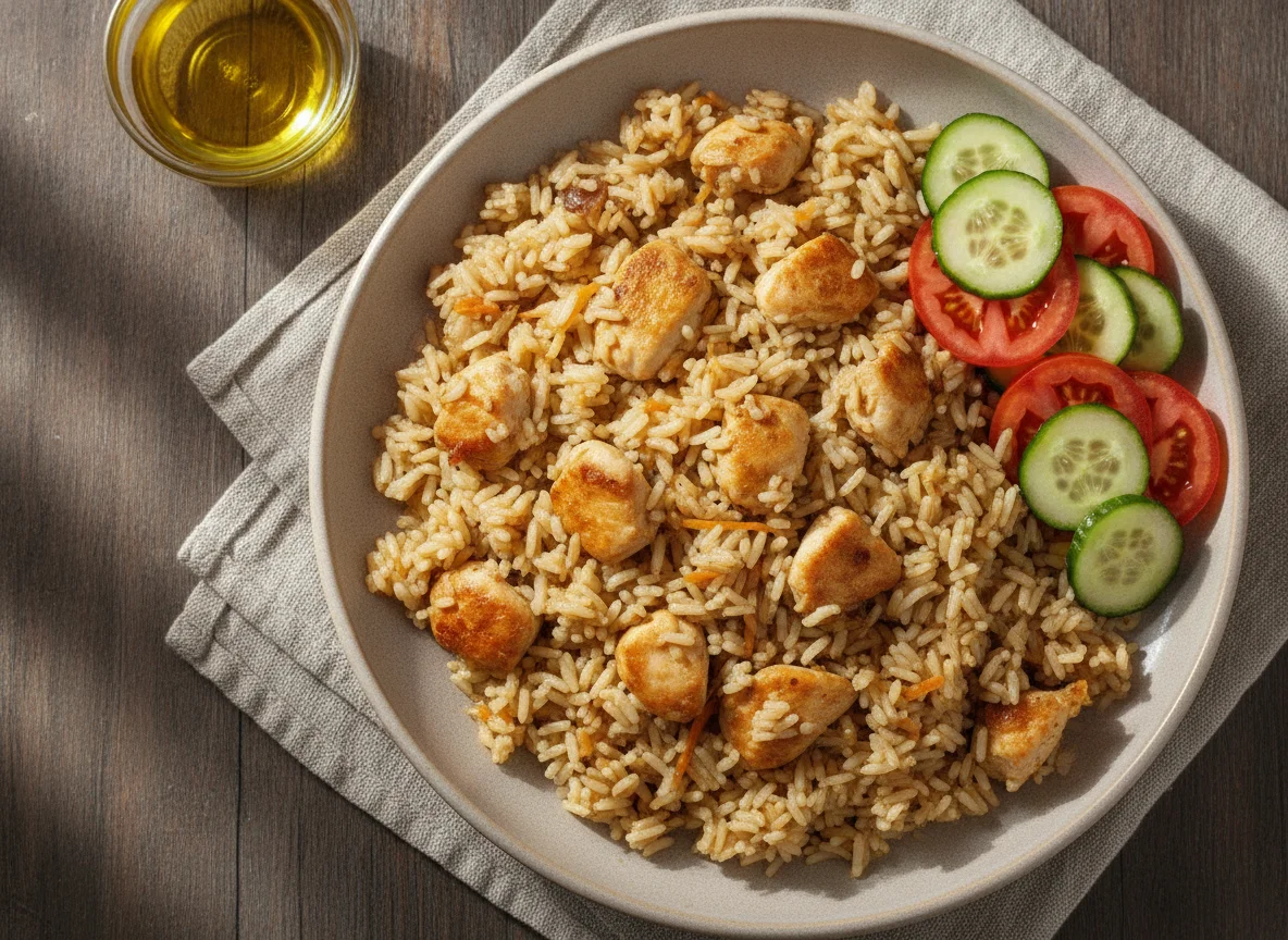 Плов с курицей и свежим салатом photo
