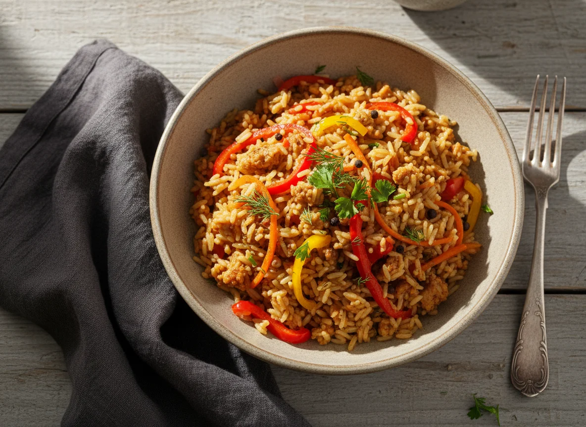 Плов с куриным фаршем и овощами photo