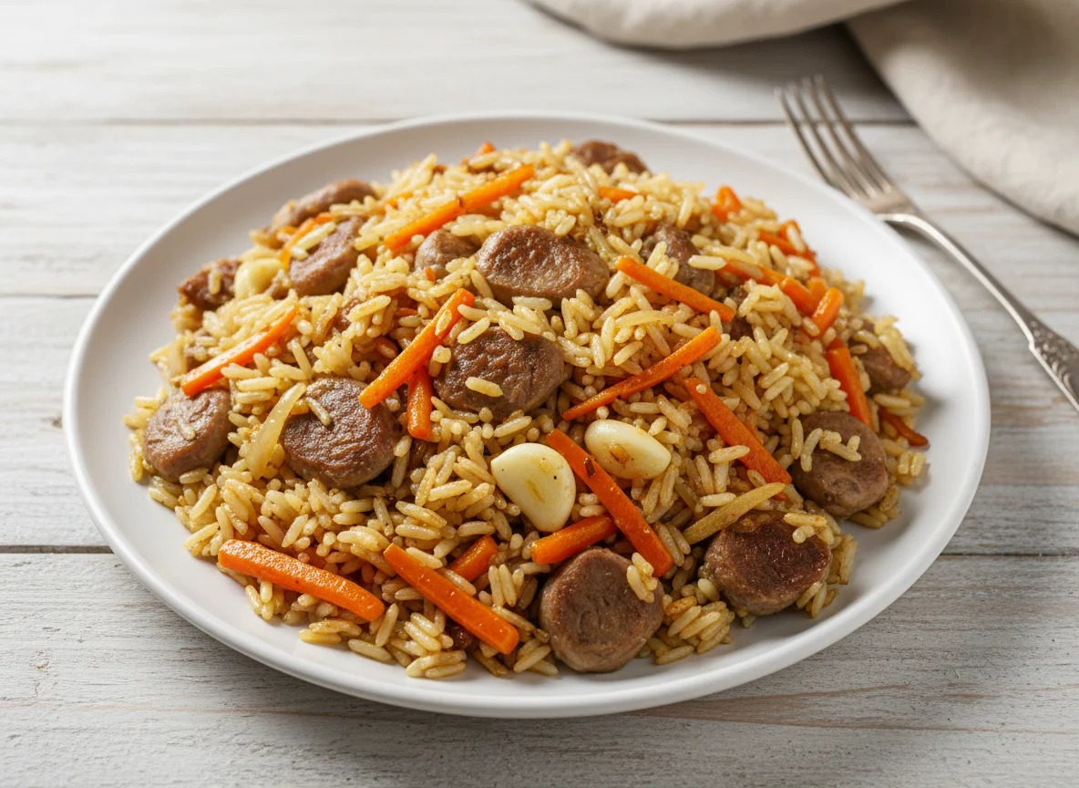 Плов с куриными желудочками photo