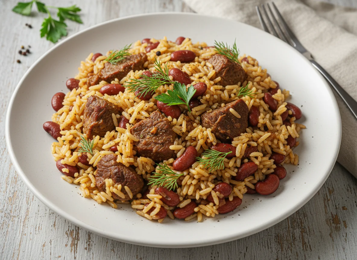 Плов с мясом и фасолью photo