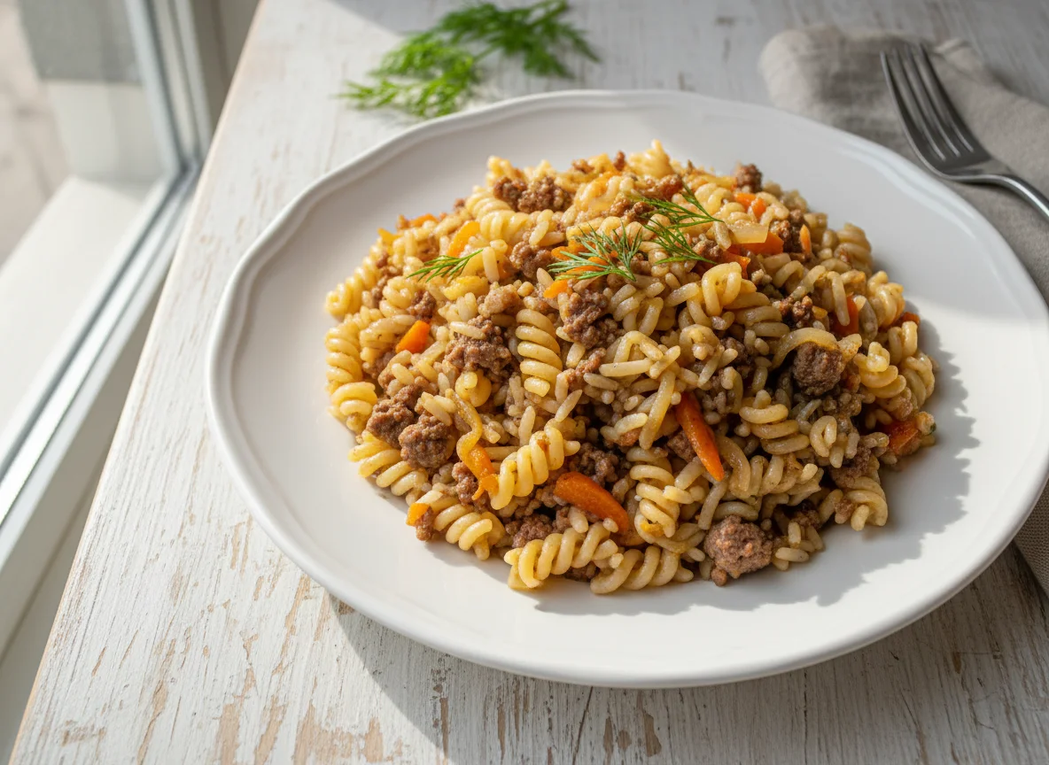 Плов с мясом и макаронами photo
