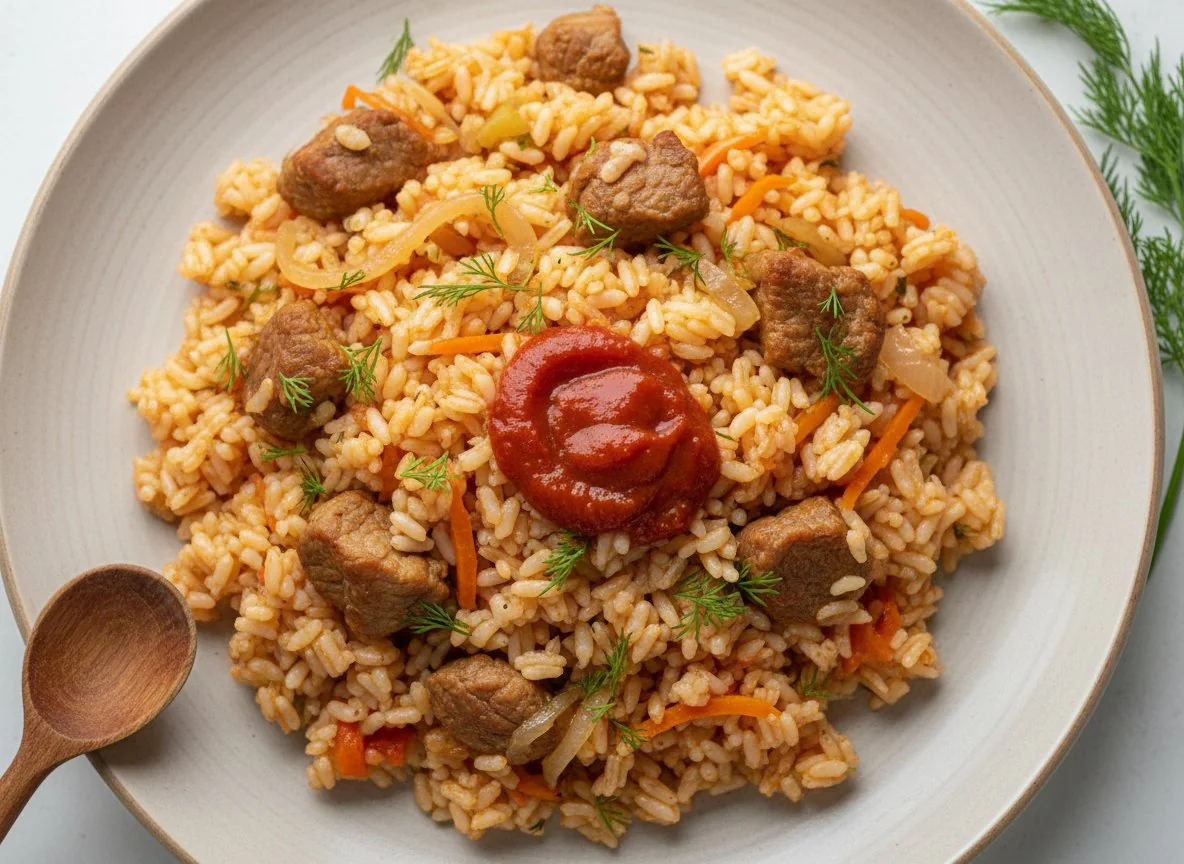 Плов с овощами и мясом photo