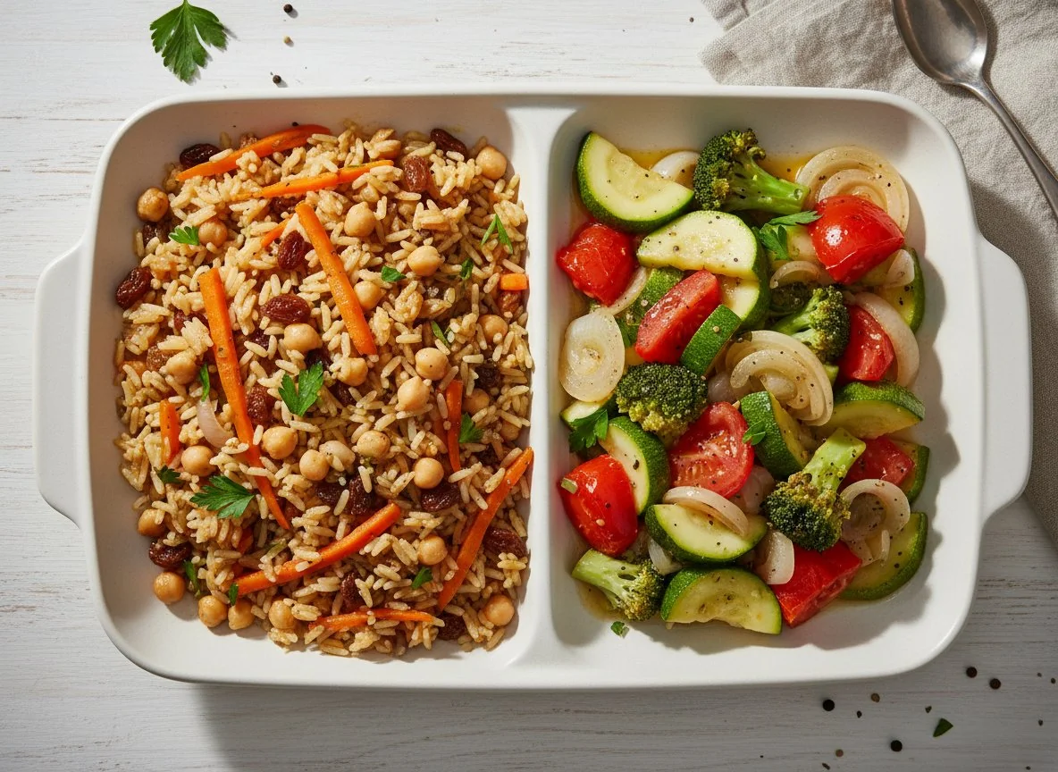 Плов с овощами и тушеные овощи photo