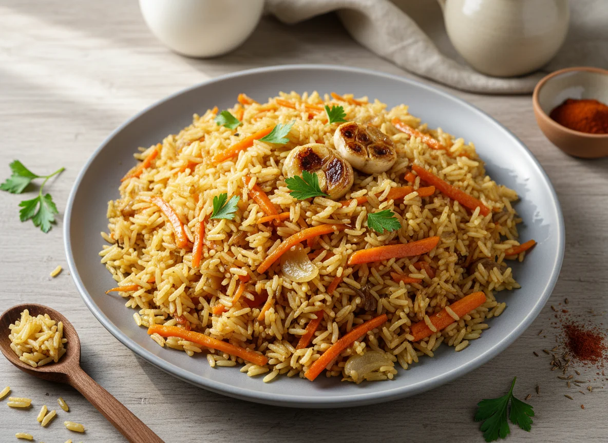 Плов с рисом и овощами photo