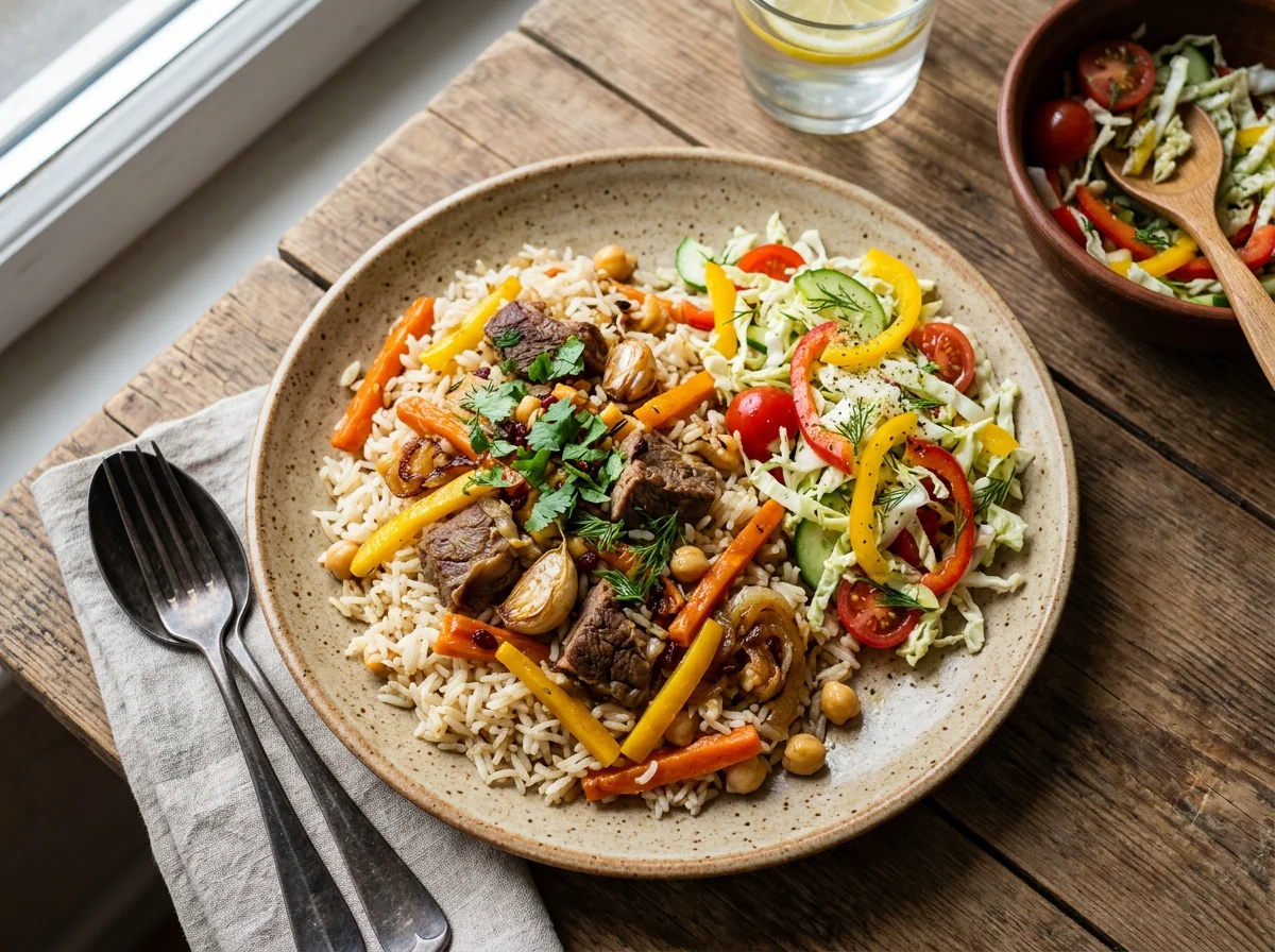 Плов с салатом photo