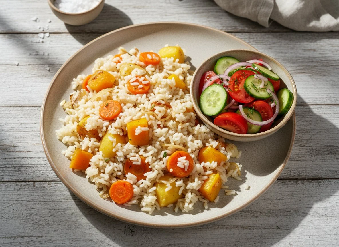 Плов с тыквой и овощным салатом photo