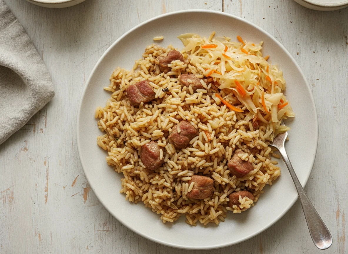 Плов со свининой и квашеная капуста photo