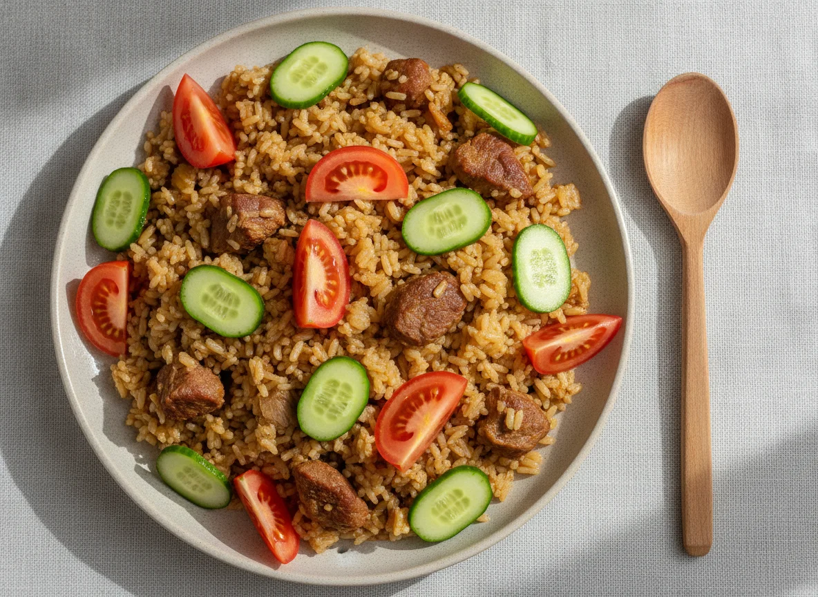 Плов со свининой и свежими овощами photo