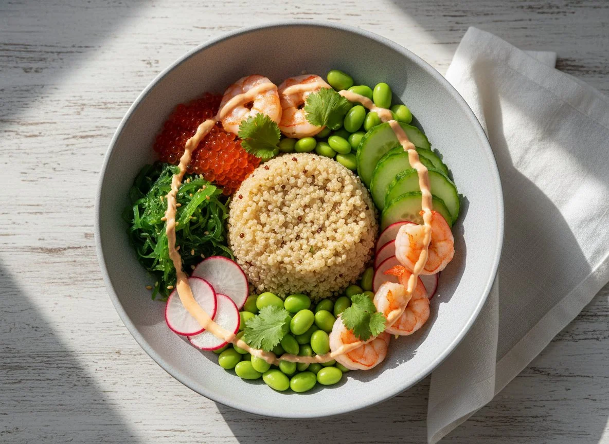 Поке боул с креветками и киноа photo