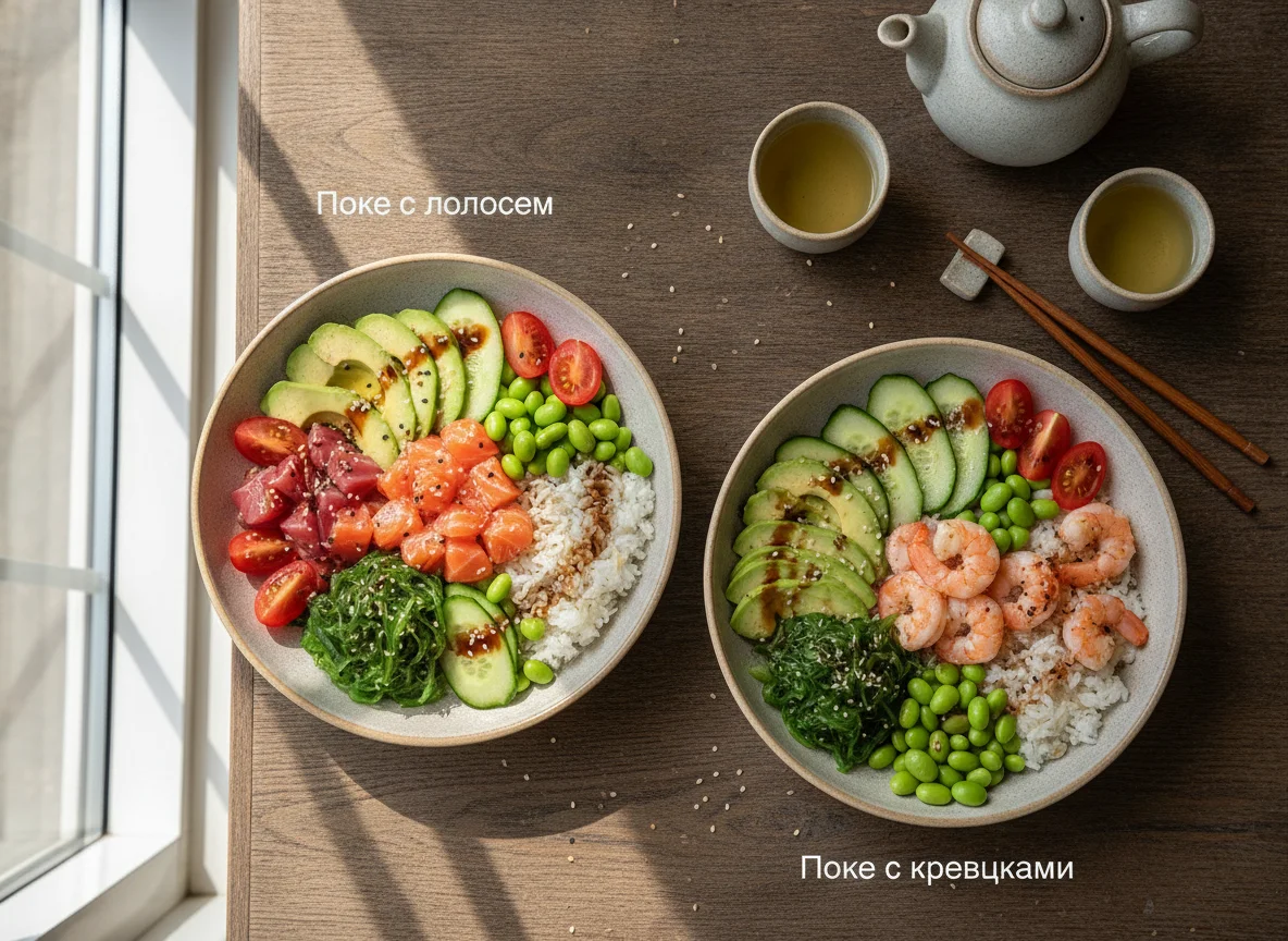 Поке с лососем и поке с креветками photo
