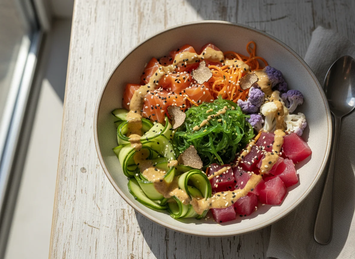 Поке с лососем, тунцом и трюфелем photo