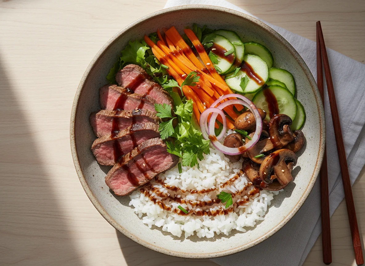 Поке-боул с говядиной и овощами photo