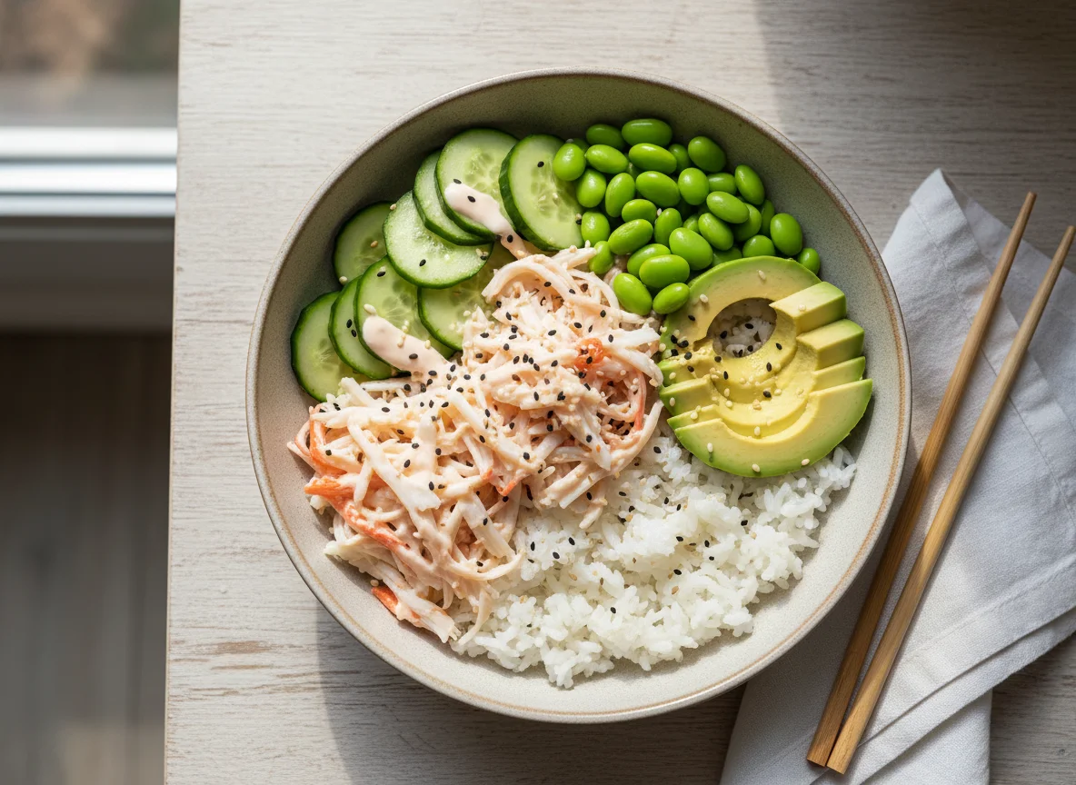 Поке-боул с крабом и эдамаме photo