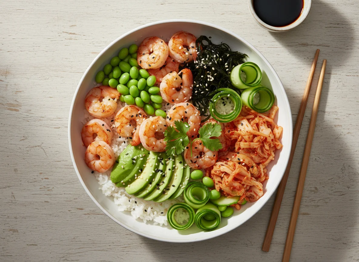 Поке-боул с креветками и авокадо photo