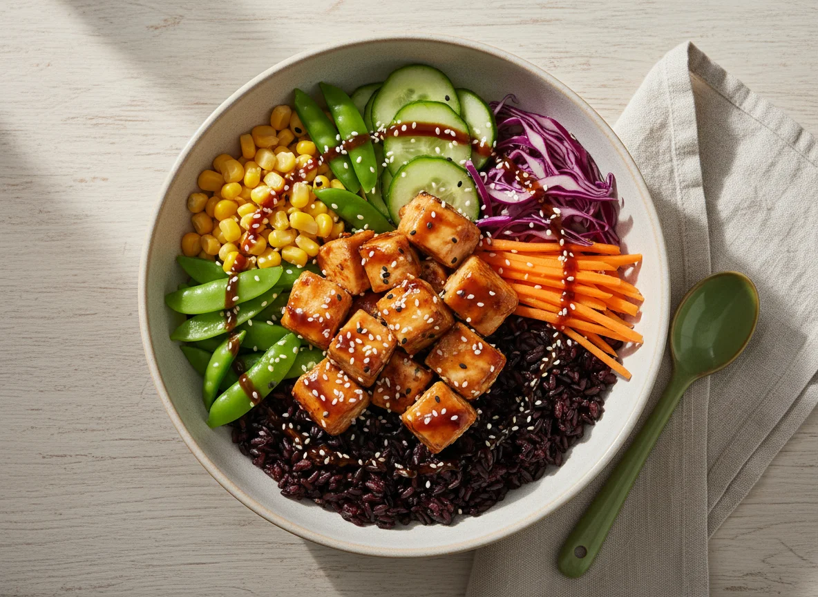 Поке-боул с курицей и черным рисом photo