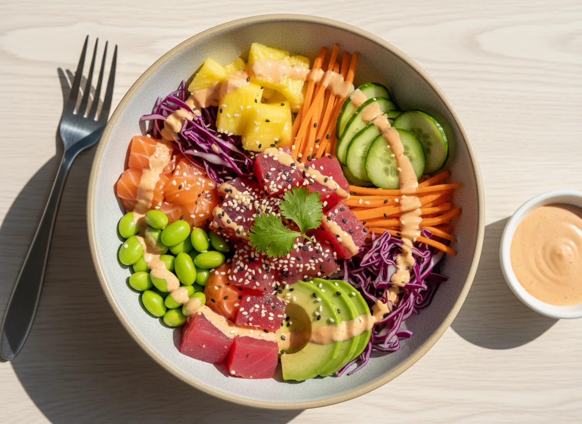 Поке-боул с лососем и тунцом photo