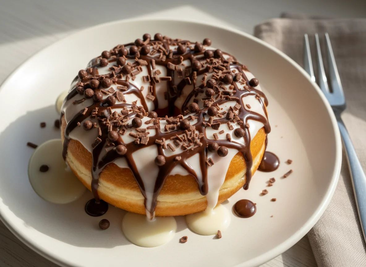 Пончик с белой глазурью и шоколадом photo