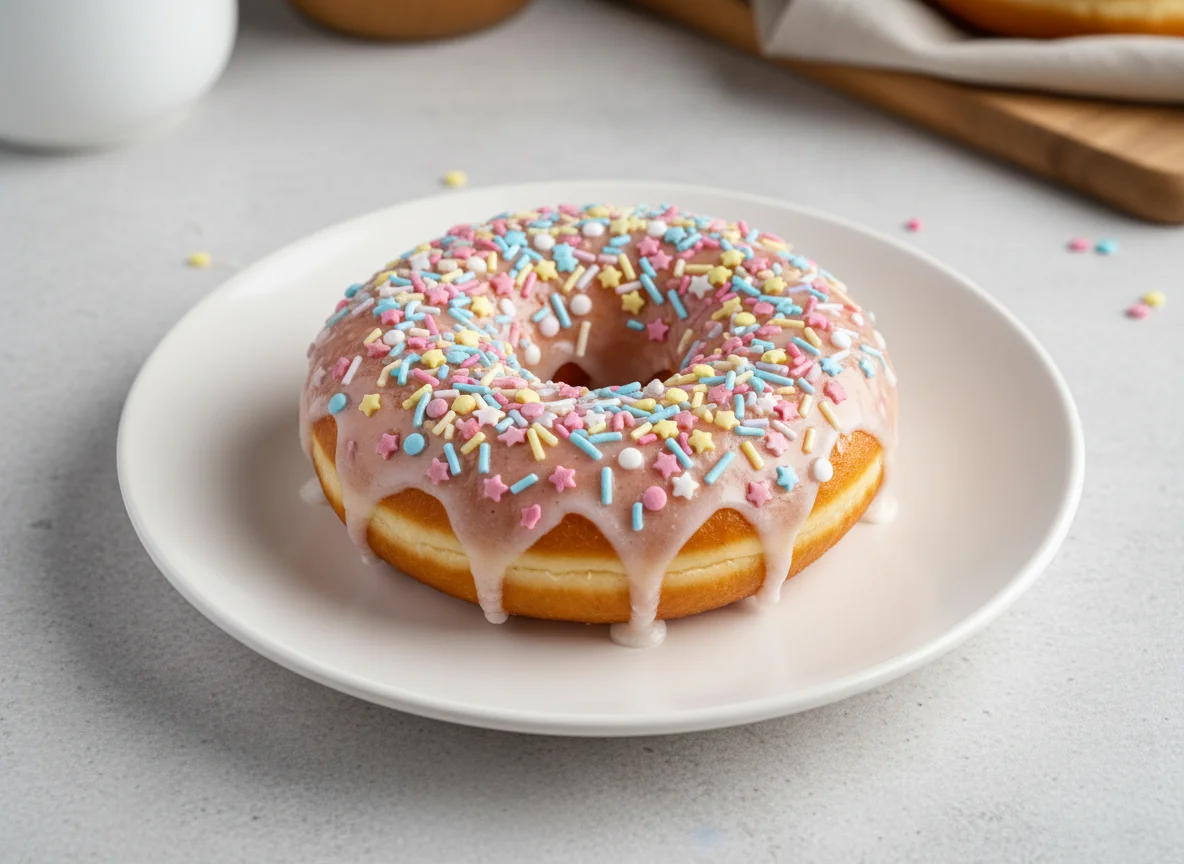 Пончик с глазурью и посыпкой photo