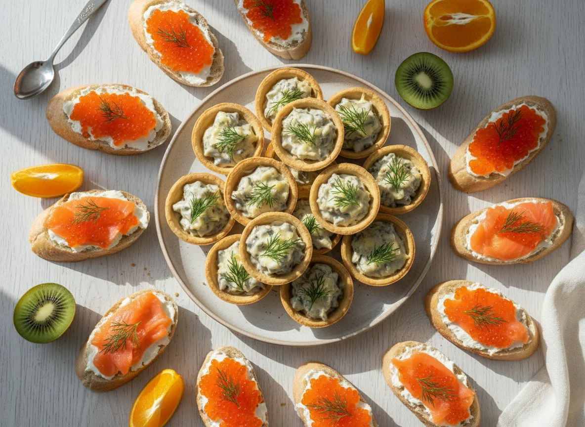 Праздничный стол с закусками и фруктами photo