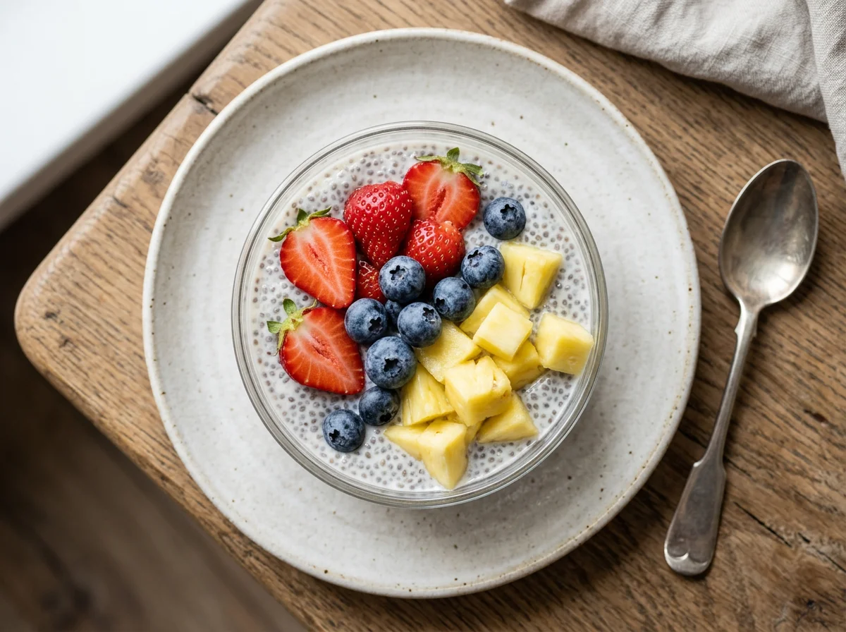 Пудинг с семенами чиа и фруктами photo