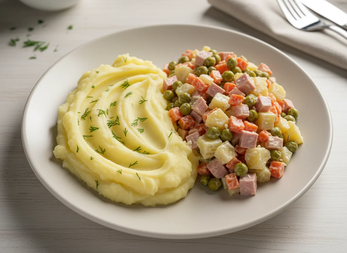 Пюре и салат Оливье photo