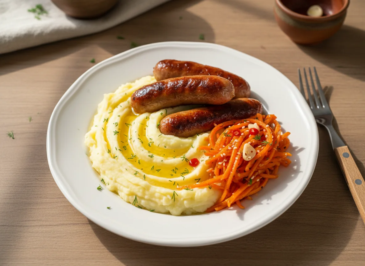 Пюре с сосисками и морковью по-корейски photo