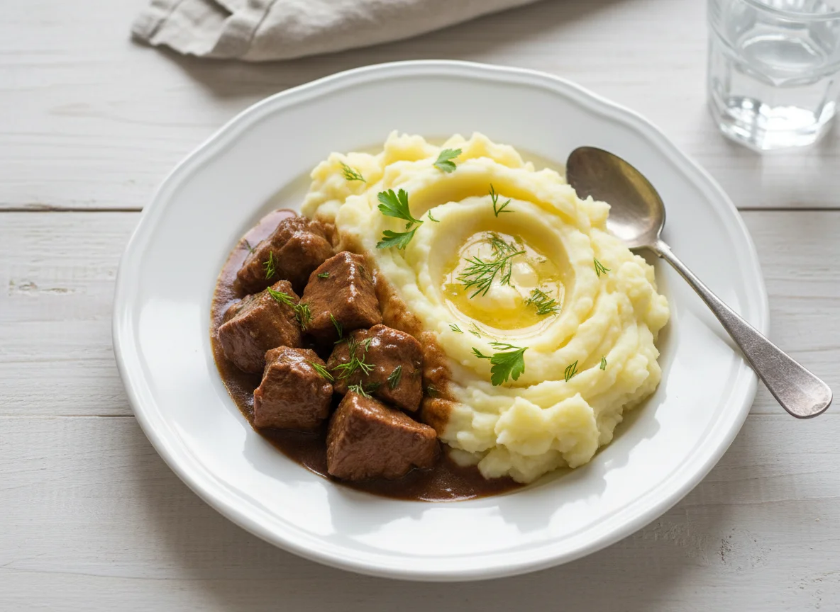 Пюре с тушеным мясом photo