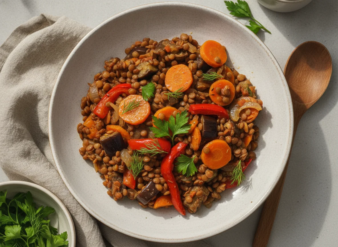 Рагу из чечевицы с овощами photo