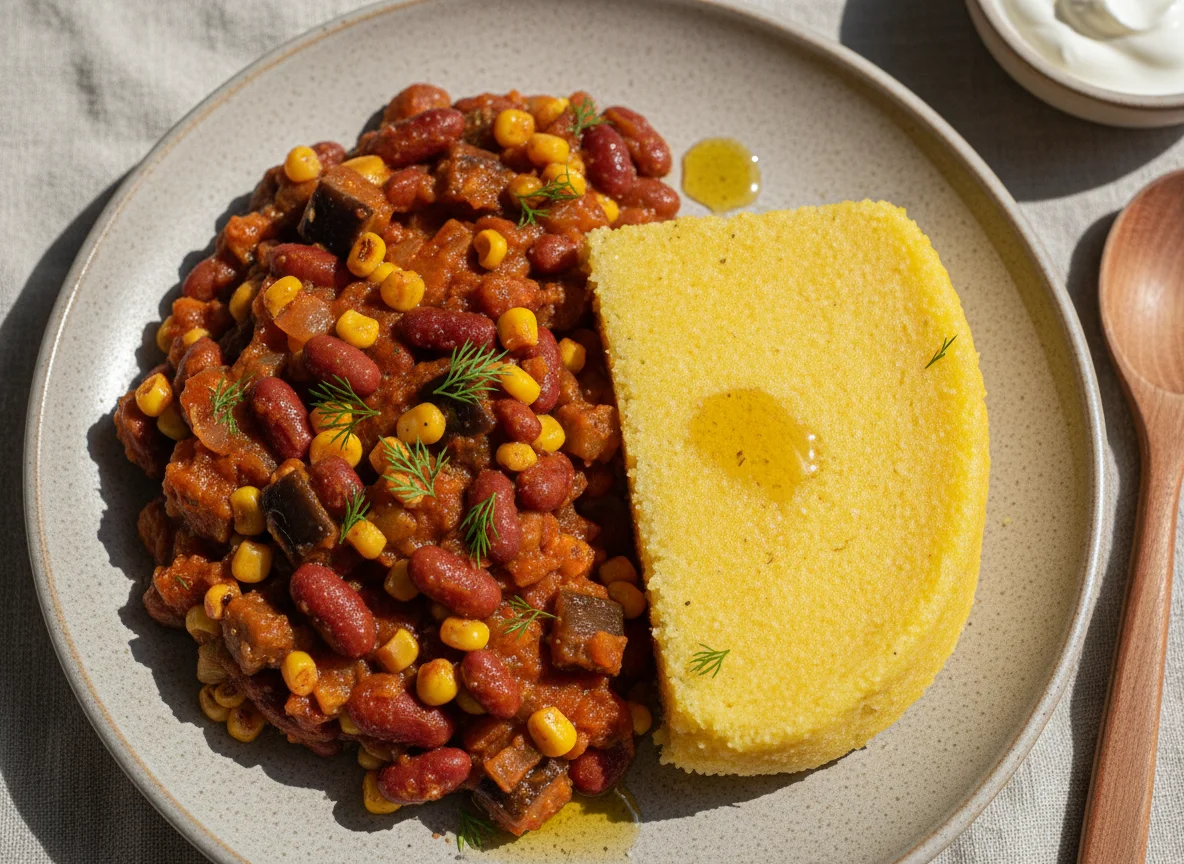 Рагу из фасоли с овощами и мамалыга photo