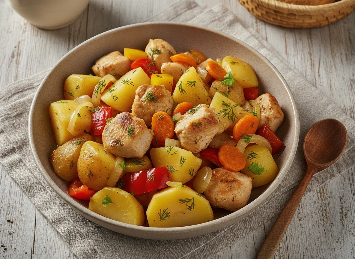 Рагу из картофеля с курицей и овощами photo