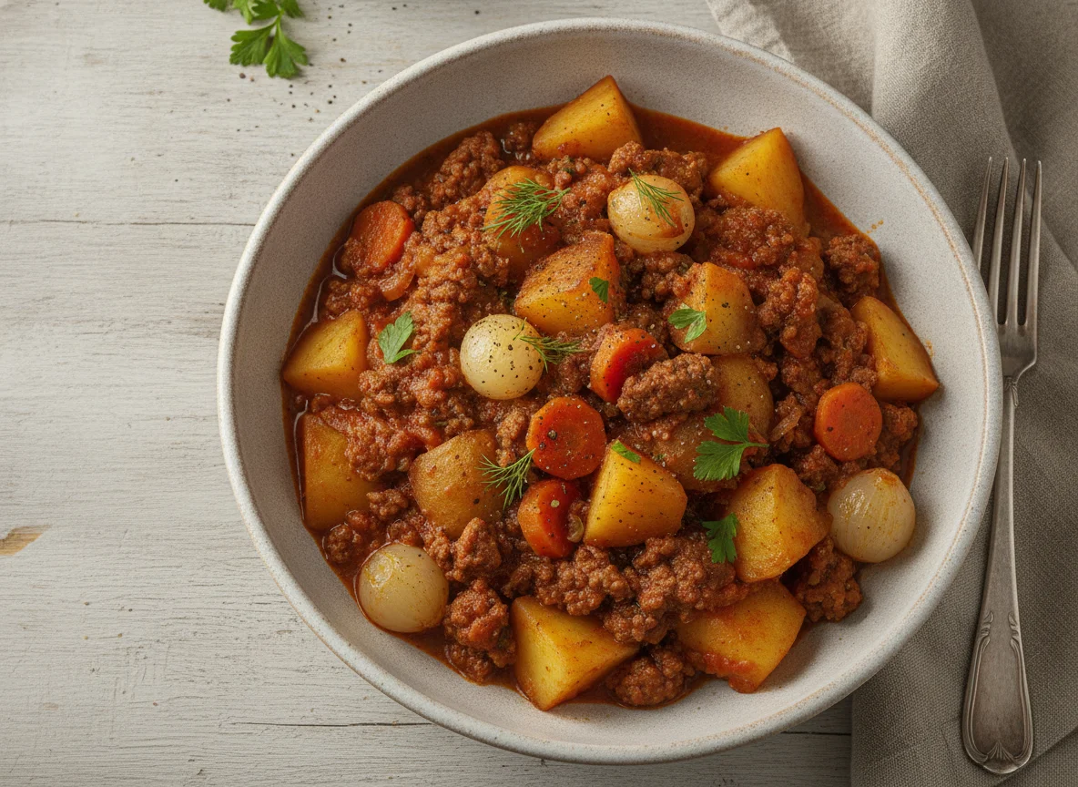 Рагу из картофеля с мясом и овощами photo