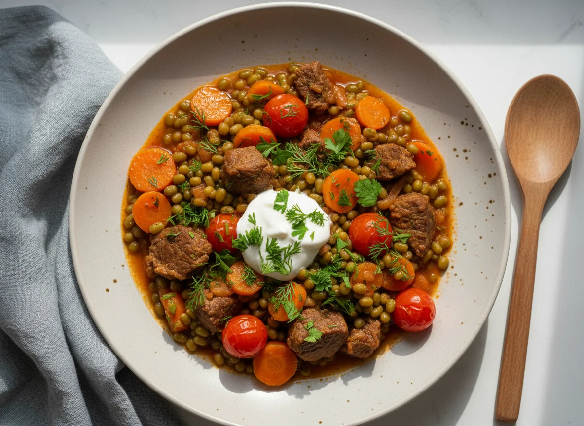 Рагу из маша с мясом и овощами photo