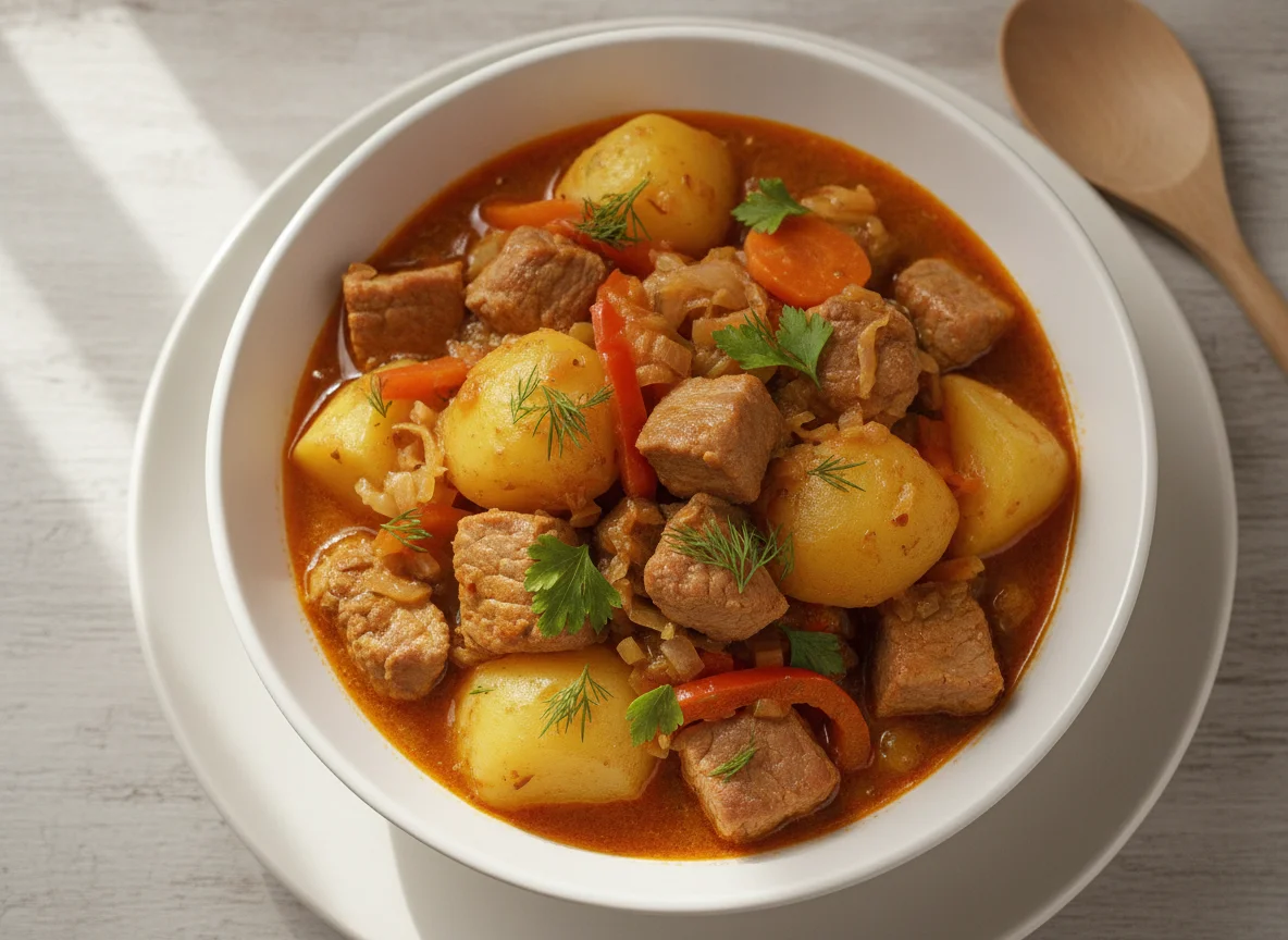 Рагу из свинины с картофелем и овощами photo