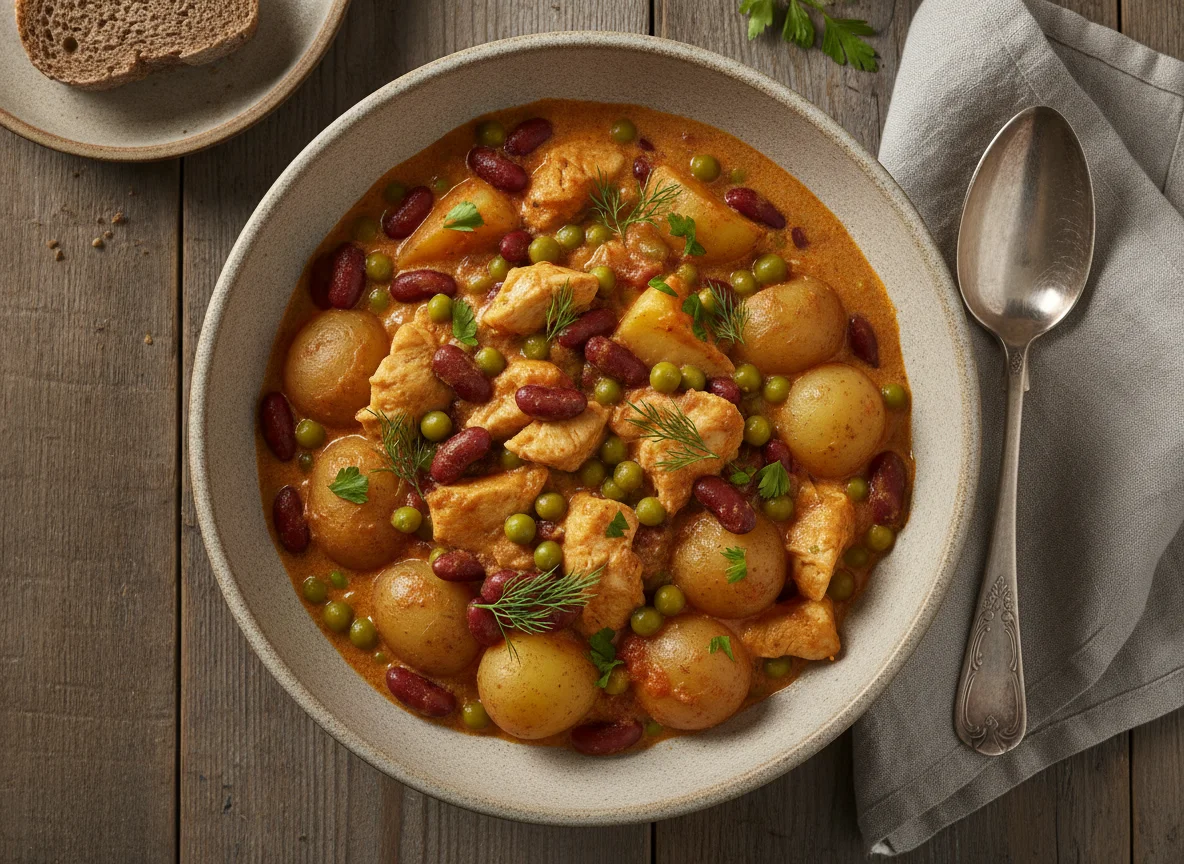 Рагу с курицей, картофелем и овощами photo