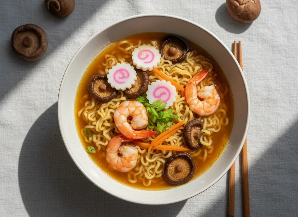 Рамен с креветками и грибами photo