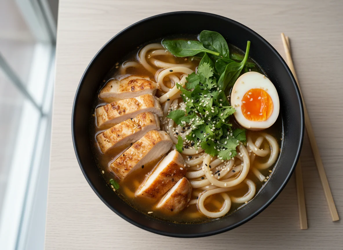 Рамен с курицей и яйцом photo