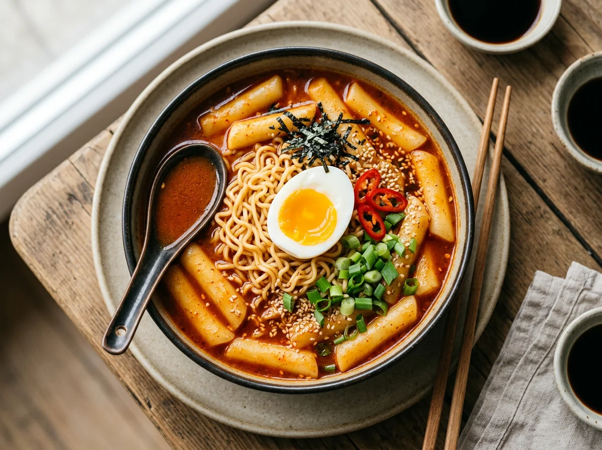 Рамён с токпокки и яйцом photo