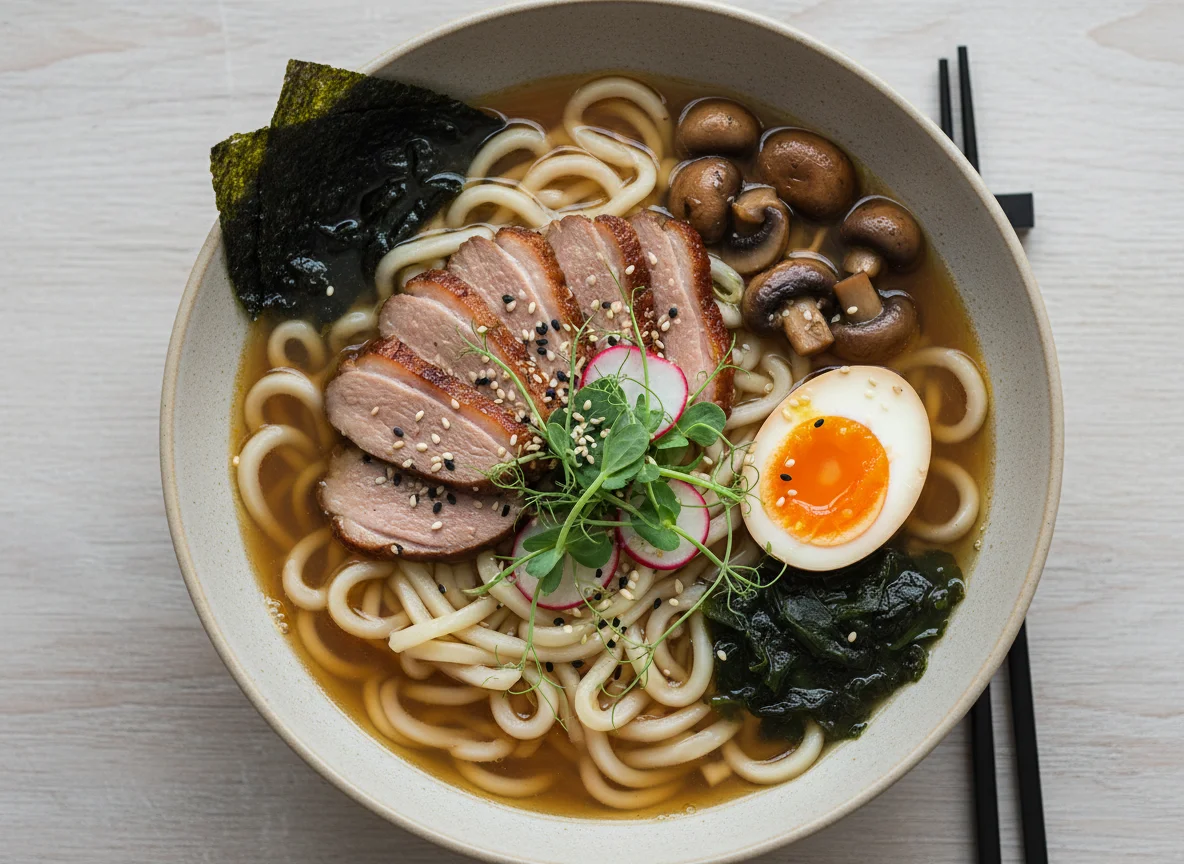 Рамен с уткой и грибами photo