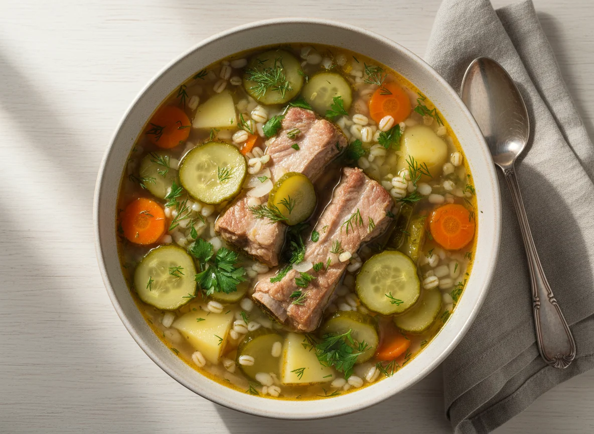 рассольник на свиных ребрах photo