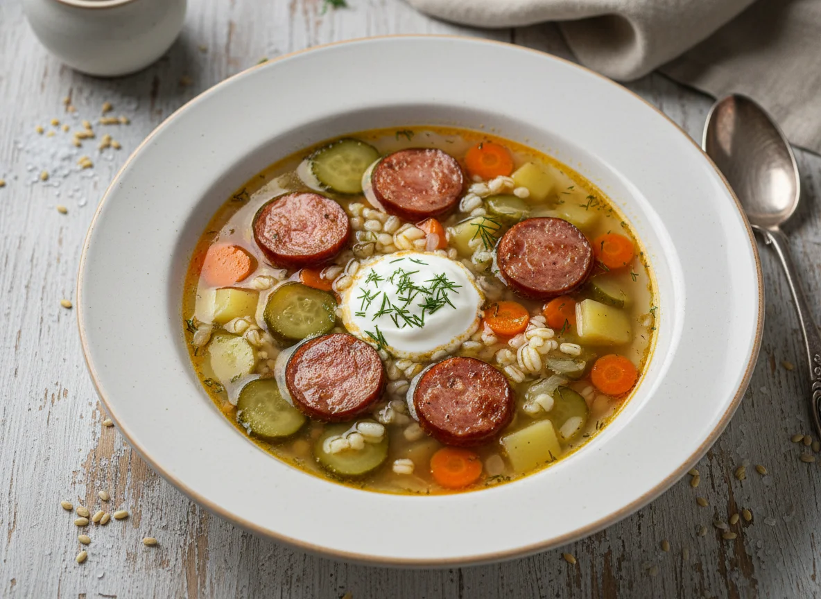 Рассольник с колбасками photo