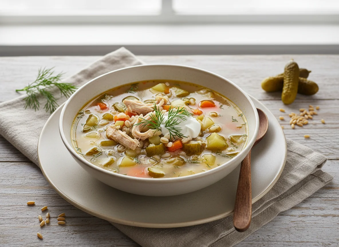 Рассольник с перловкой и курицей photo