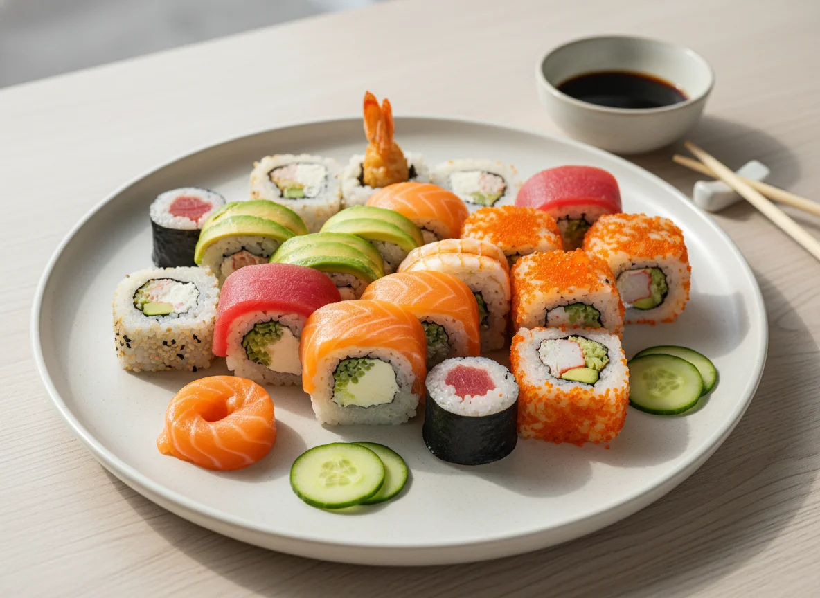 Разнообразные суши-роллы photo