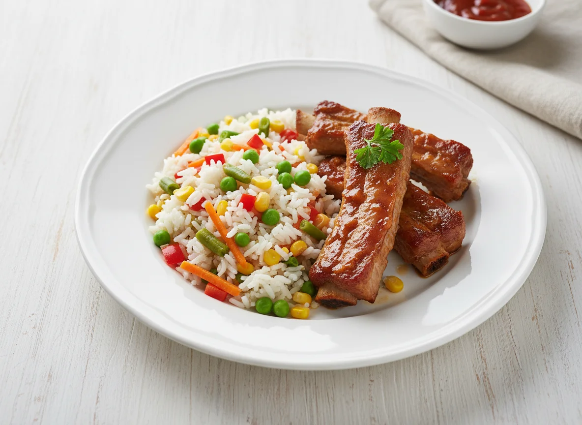 Рёбрышки с рисом и овощами photo