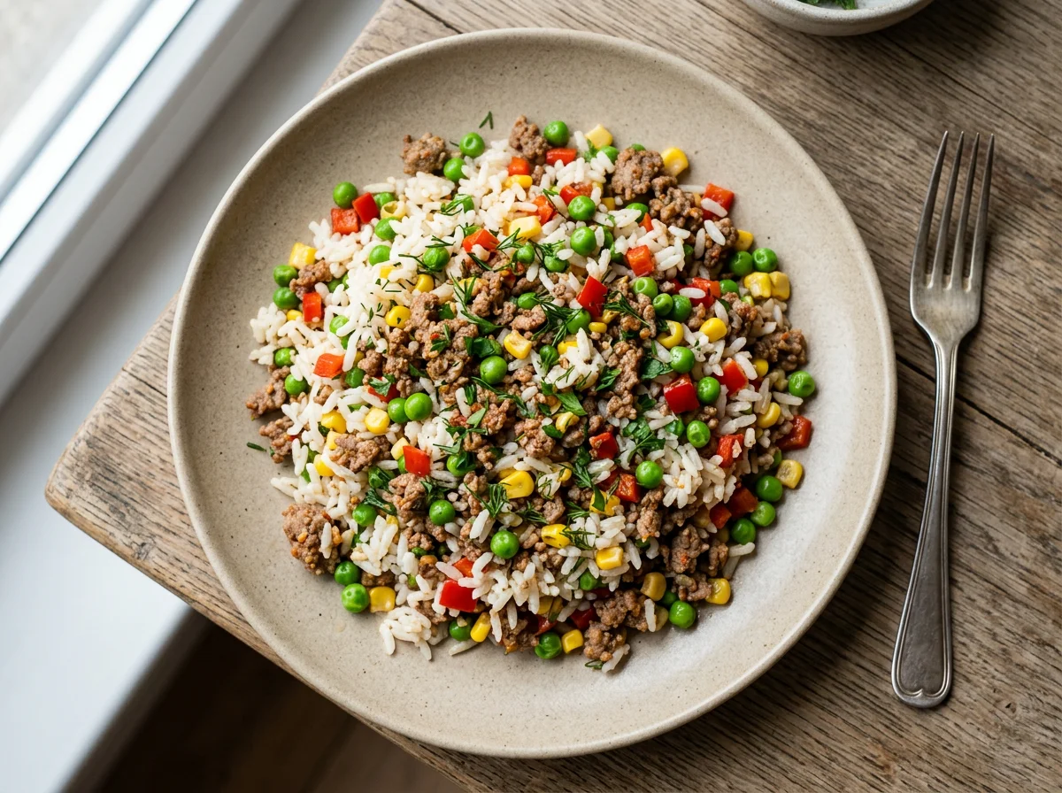 Рис с фаршем и овощами photo